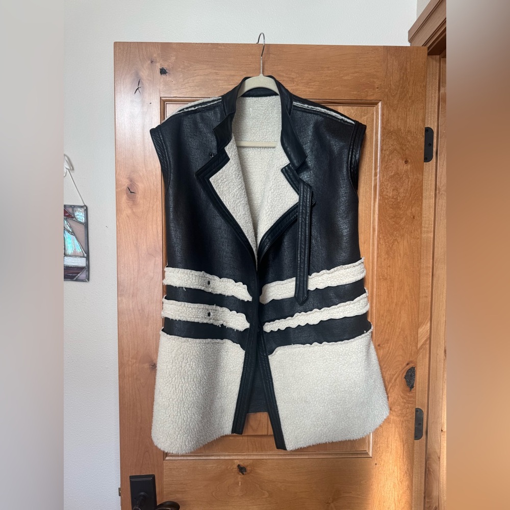 Sheike Sherpa and Faux Suede Black and White Vest
